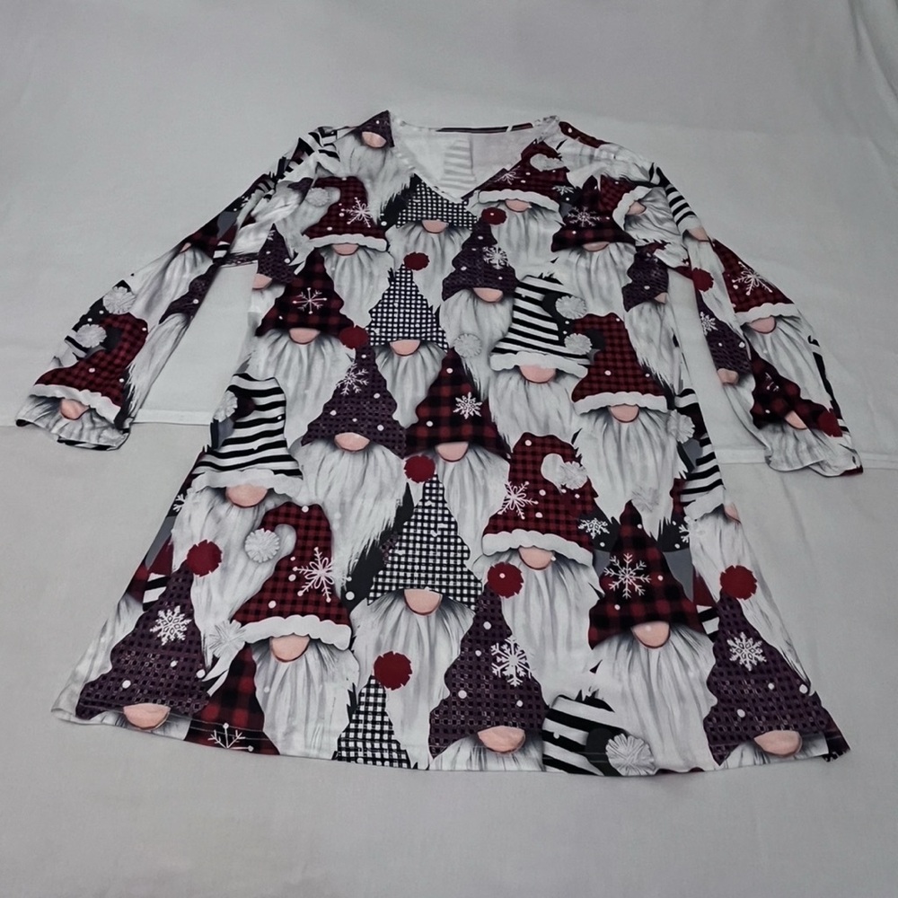 SHEIN Festive Gnome Print Long Sleeve Dress - V Neck Red and White 3X NWOT - Picture 3 of 9